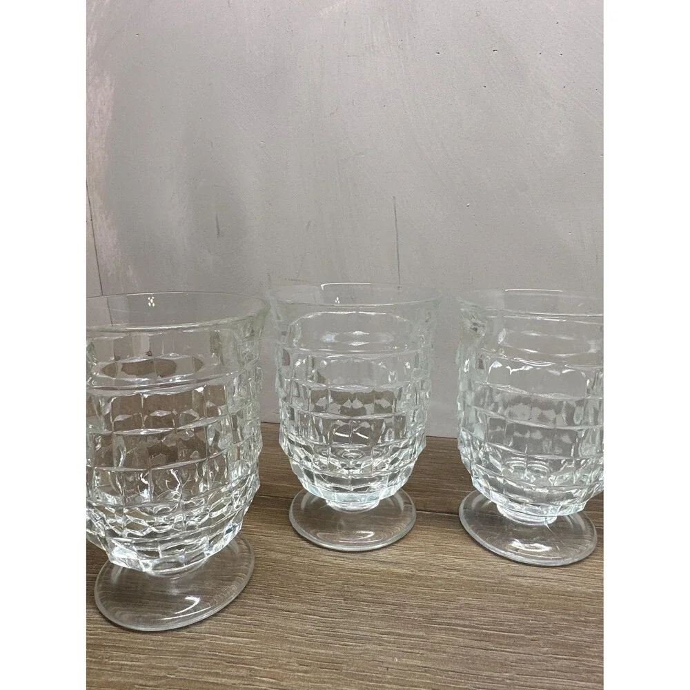 Vintage 1960s Indiana Glass Whitehall Cubist Clear Glass Set of 5 Mid Century